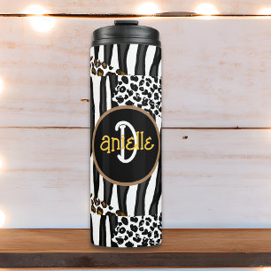 Leopard and Zebra Stripes Print Personalized Thermal Tumbler