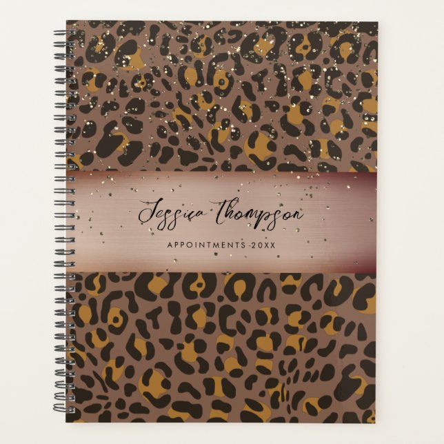 Leopard Animal Brown Bronze Metallic Glitter Planner (Front)