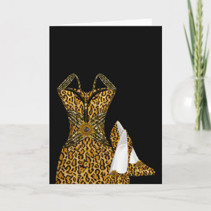 Leopard Animal High heel Shoes Dress Card