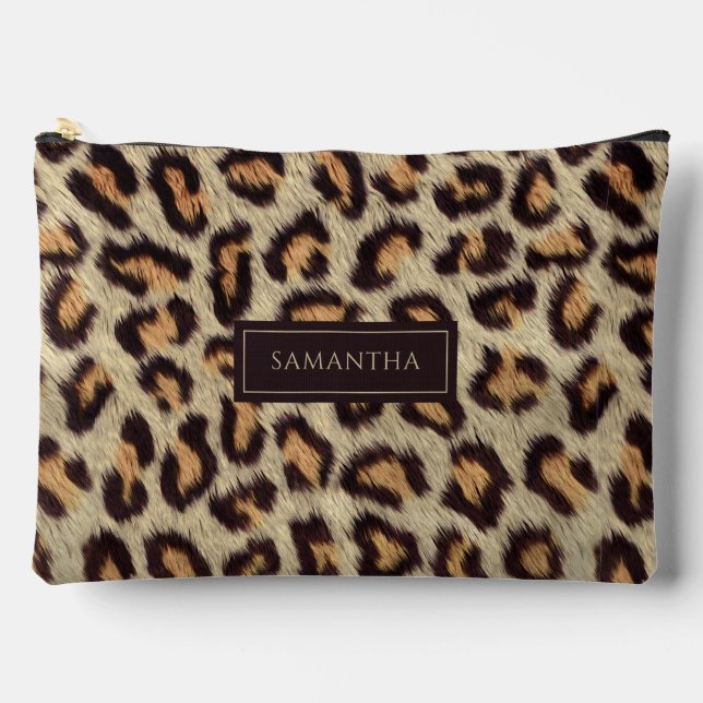 Leopard Animal Pattern Custom Name  Accessory Pouch (Front)