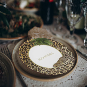 Leopard Animal Pattern Elegant Palm Party Paper Plate