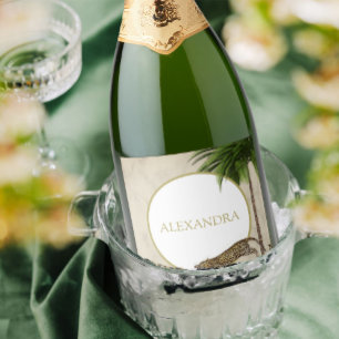 Leopard Animal Pattern Elegant Palm Party Sparkling Wine Label