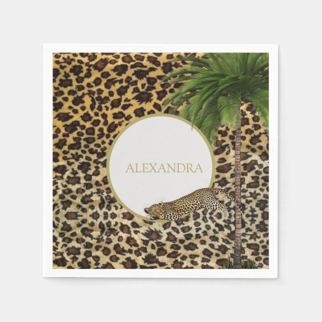 Leopard Animal Pattern Elegant Palm Personal Napkin (Front)