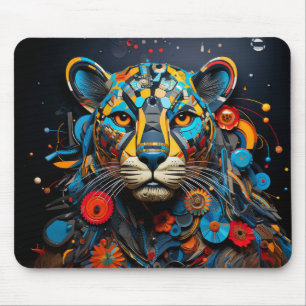 Leopard Animal Portrait Colourful Painting Mouse Mat