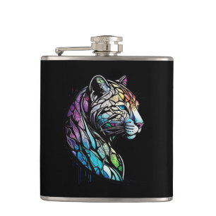 Leopard Animal Portrait Stained Glass Wildlife Art Hip Flask