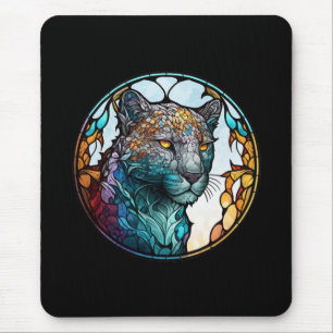 Leopard Animal Portrait Stained Glass Wildlife Art Mouse Mat