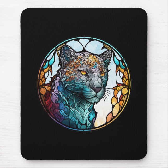Leopard Animal Portrait Stained Glass Wildlife Art Mouse Mat (Front)