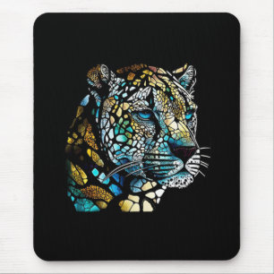 Leopard Animal Portrait Stained Glass Wildlife Art Mouse Mat