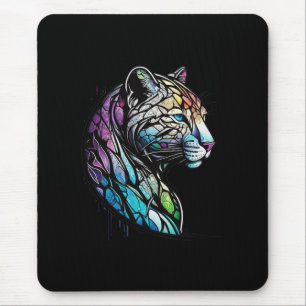 Leopard Animal Portrait Stained Glass Wildlife Art Mouse Mat