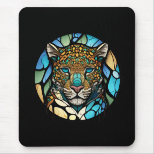 Leopard Animal Portrait Stained Glass Wildlife Art Mouse Mat