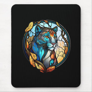 Leopard Animal Portrait Stained Glass Wildlife Art Mouse Mat