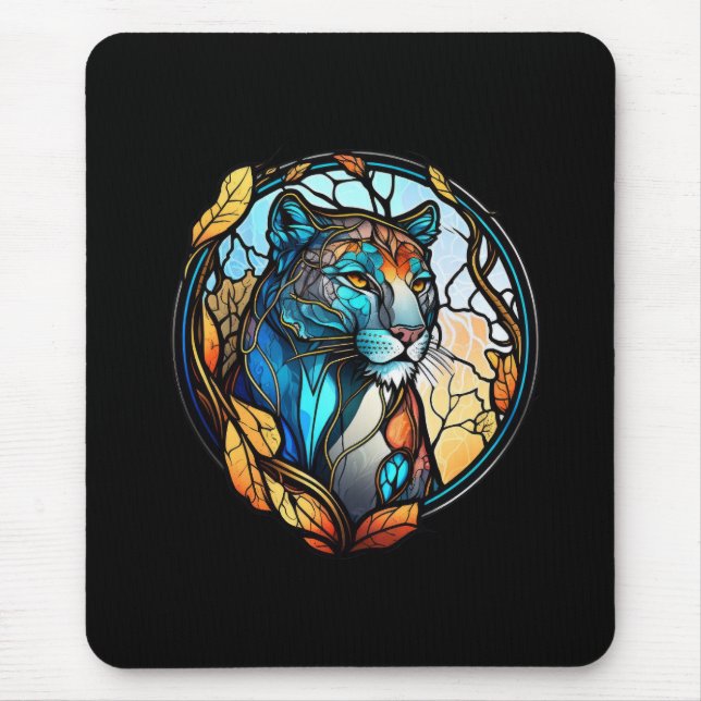 Leopard Animal Portrait Stained Glass Wildlife Art Mouse Mat (Front)