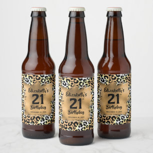 Leopard Animal Print 21st Birthday Beer Bottle Label