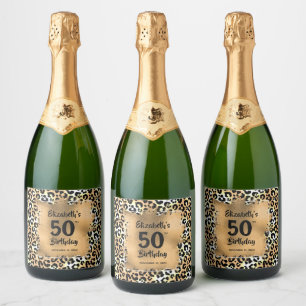 Leopard Animal Print 50th Birthday Personalised Sparkling Wine Label