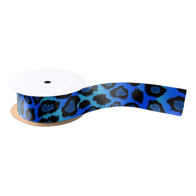 Leopard Animal Print | Blue Satin Ribbon (Spool)