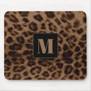 Leopard Animal Print Brown Black Chic Monogram Mouse Mat