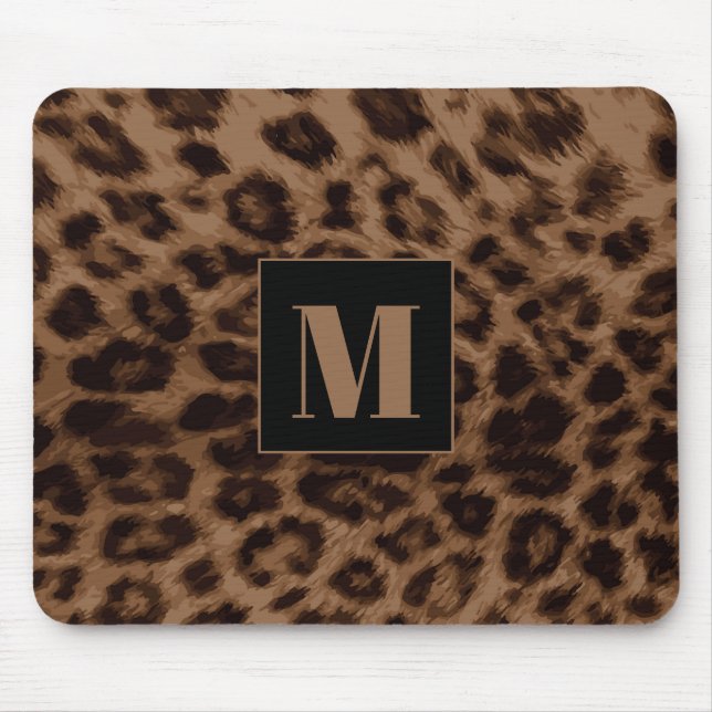 Leopard Animal Print Brown Black Chic Monogram Mouse Mat (Front)
