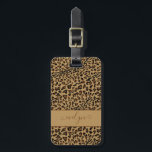Leopard Animal Print Brown Elegant Script Name  Luggage Tag<br><div class="desc">Leopard Print luggage tag. Trendy and ever popular animal print design in brown and black,  personalised with your name in elegant handwritten script typography.</div>