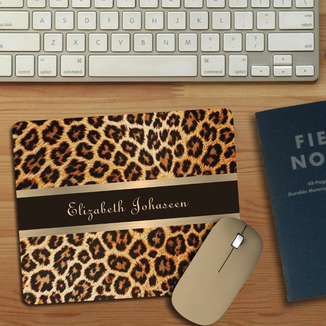 Leopard Animal Print Brown & Gold Stripe Glamour Mouse Mat (Creator Uploaded)