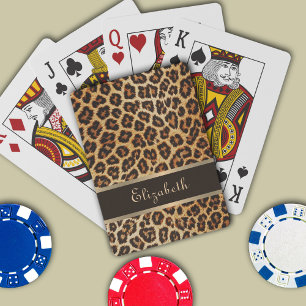 Leopard Animal Print Brown & Gold Stripe Glamour Playing Cards