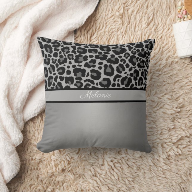 Leopard Animal Print Cheetah Silver Grey Cushion (Blanket)