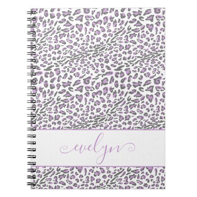 Leopard Animal Print Cream Lilac Grey Personalised Notebook (Front)