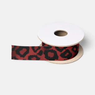 Leopard Animal Print Dark Red Satin Ribbon