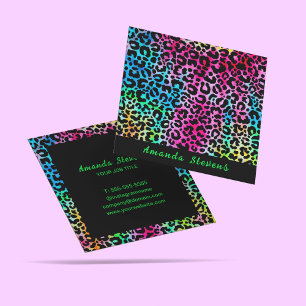 Leopard Animal Print Elegant Trendy Rainbow Square Business Card