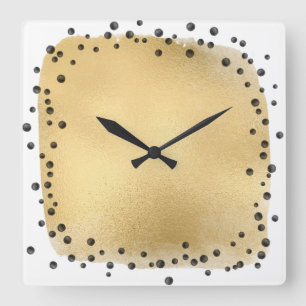 LEOPARD ANIMAL PRINT GOLD BLACK SQUARE WALL CLOCK
