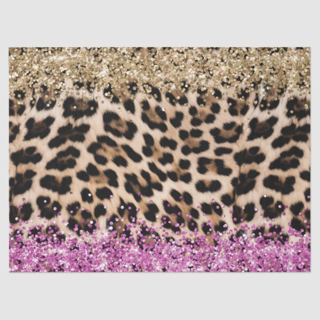 Leopard Animal Print Gold Pink Glitzy Glitter  Tissue Paper (Front)