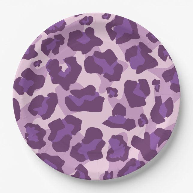 Leopard animal print in purple tones paper plate (Front)