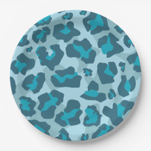 Leopard animal print in tones of blue paper plate