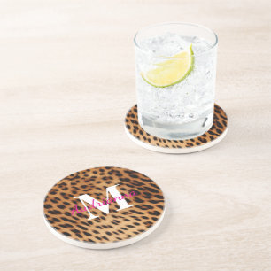 Leopard Animal Print Monogram Coaster