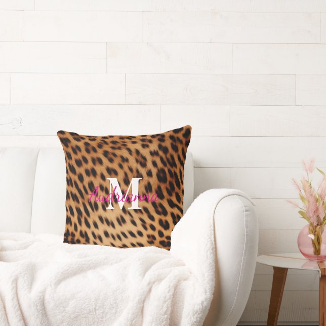Leopard Animal Print Monogram Cushion (Couch)