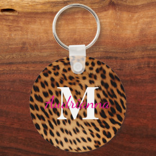 Leopard Animal Print Monogram Key Ring