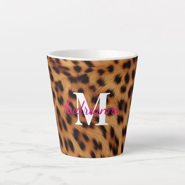 Leopard Animal Print Monogram Latte Mug (Front)