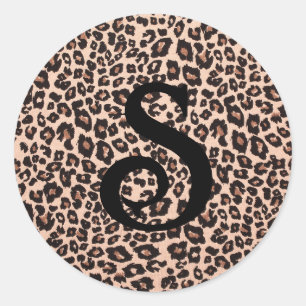 Leopard Animal Print Monogram Round Sticker  