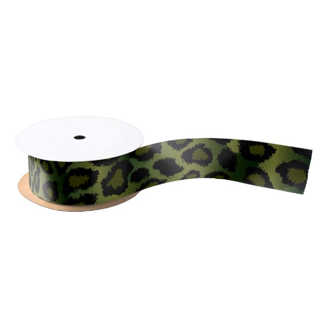 Leopard Animal Print | Olive Green Satin Ribbon (Spool)