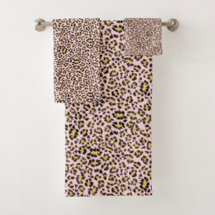 Leopard animal print on pink bath towel set