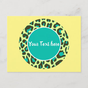 Leopard Animal Print Pattern Circle Yellow Teal Postcard
