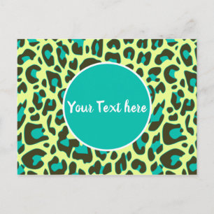Leopard Animal Print Pattern Circle Yellow Teal Postcard