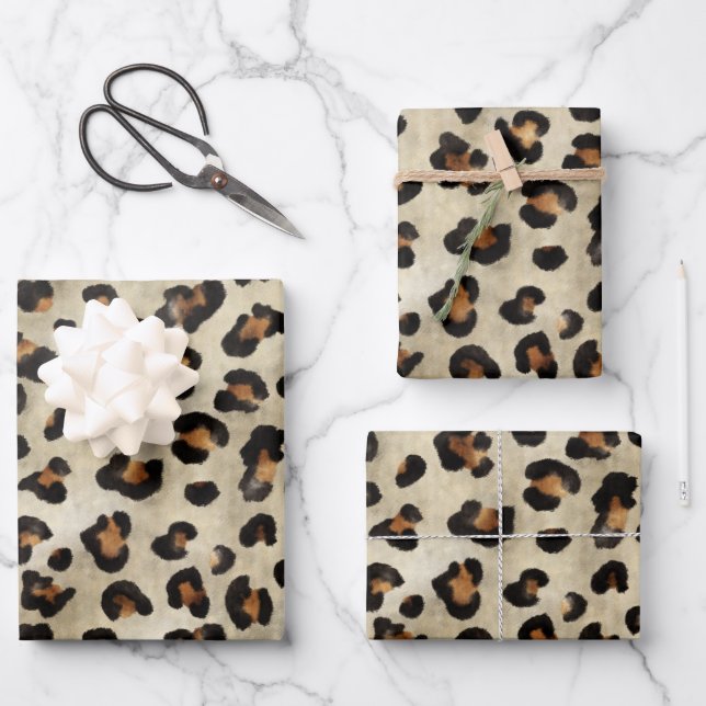 Leopard Animal Print Pattern In Beige And Brown Wrapping Paper Sheet (Front)