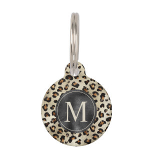 Leopard Animal Print Pattern In Beige And Monogram Pet Tag