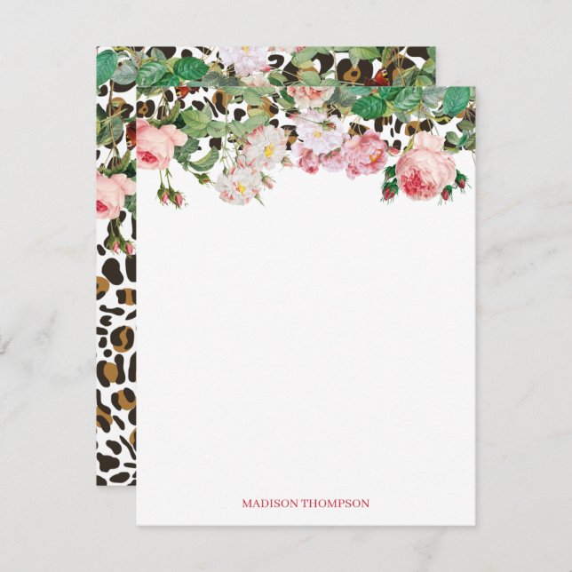 Leopard Animal Print Pattern Vintage Floral   Card (Front/Back)