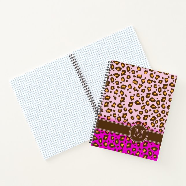 Leopard animal print pink brown monogram quick ref notebook (Inside)