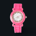 Leopard animal print pink name wrist watch<br><div class="desc">A unique leopard print style watch in pinky brown hues. Customise with your name. This example reads Alyssia. Uniquely designed by Sarah Trett.</div>