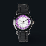 Leopard animal print purple name wrist watch<br><div class="desc">A unique leopard print style watch in purple and grey hues. Customise with your name. This example reads Jennifer. Uniquely designed by Sarah Trett.</div>