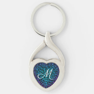 Leopard Animal Print Purple Ombre Monogram Key Ring