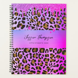 Leopard Animal Print Purple Pink Glitter Drips Planner