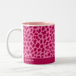 Leopard Animal Print Retro Pink y2k Aesthetic Name Two-Tone Coffee Mug